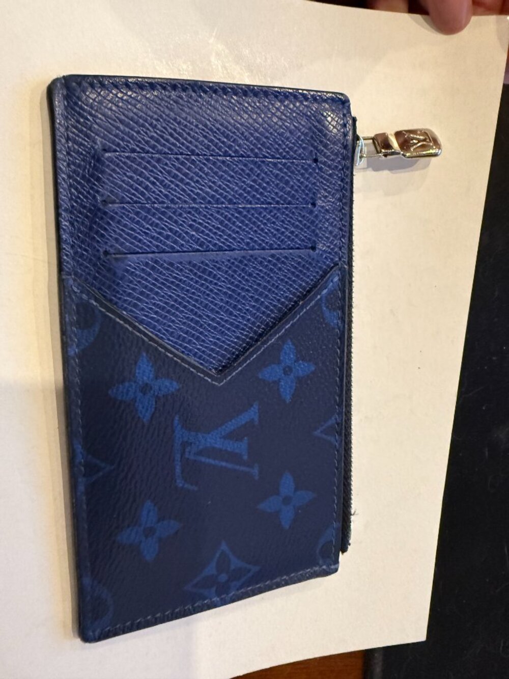 Louis Vuitton Coin Card Holder Taigarama Pacific Blue Monogram AUTHENTIC Entrupy
